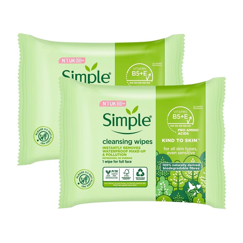 Simple Kind To Skin 25 Cleansing Facial Wipes 3 pack