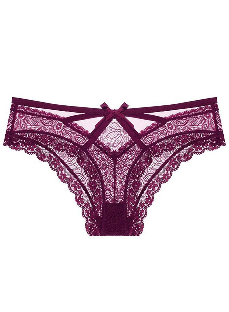 Loquat Lady's Solid Color Panty Women's Low-Waisted Lace Briefs Purple 