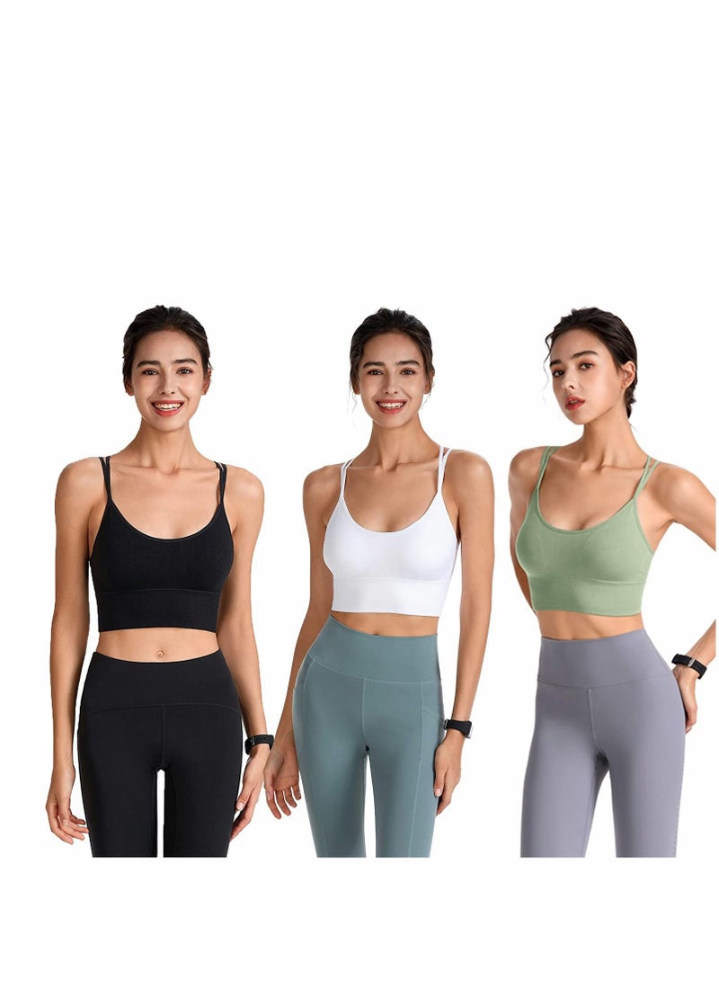 SYOSI حمالة صدر رياضية، حمالات صدر رياضية بظهر متقاطع، قمصان نسائية قصيرة بدون سلك للتدريب، حمالة صدر مبطنة ذات حمالات متقاطعة للتدريب اليوغا واللياقة البدنية ذات التأثير المنخفض - Image 2