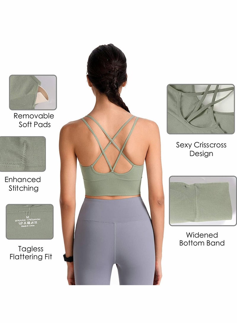 SYOSI حمالة صدر رياضية، حمالات صدر رياضية بظهر متقاطع، قمصان نسائية قصيرة بدون سلك للتدريب، حمالة صدر مبطنة ذات حمالات متقاطعة للتدريب اليوغا واللياقة البدنية ذات التأثير المنخفض - Image 4