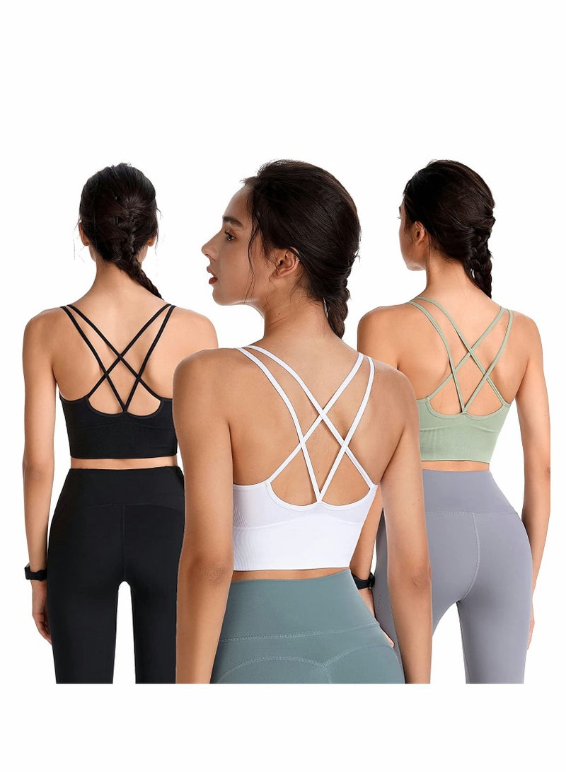 SYOSI حمالة صدر رياضية، حمالات صدر رياضية بظهر متقاطع، قمصان نسائية قصيرة بدون سلك للتدريب، حمالة صدر مبطنة ذات حمالات متقاطعة للتدريب اليوغا واللياقة البدنية ذات التأثير المنخفض - Image 1