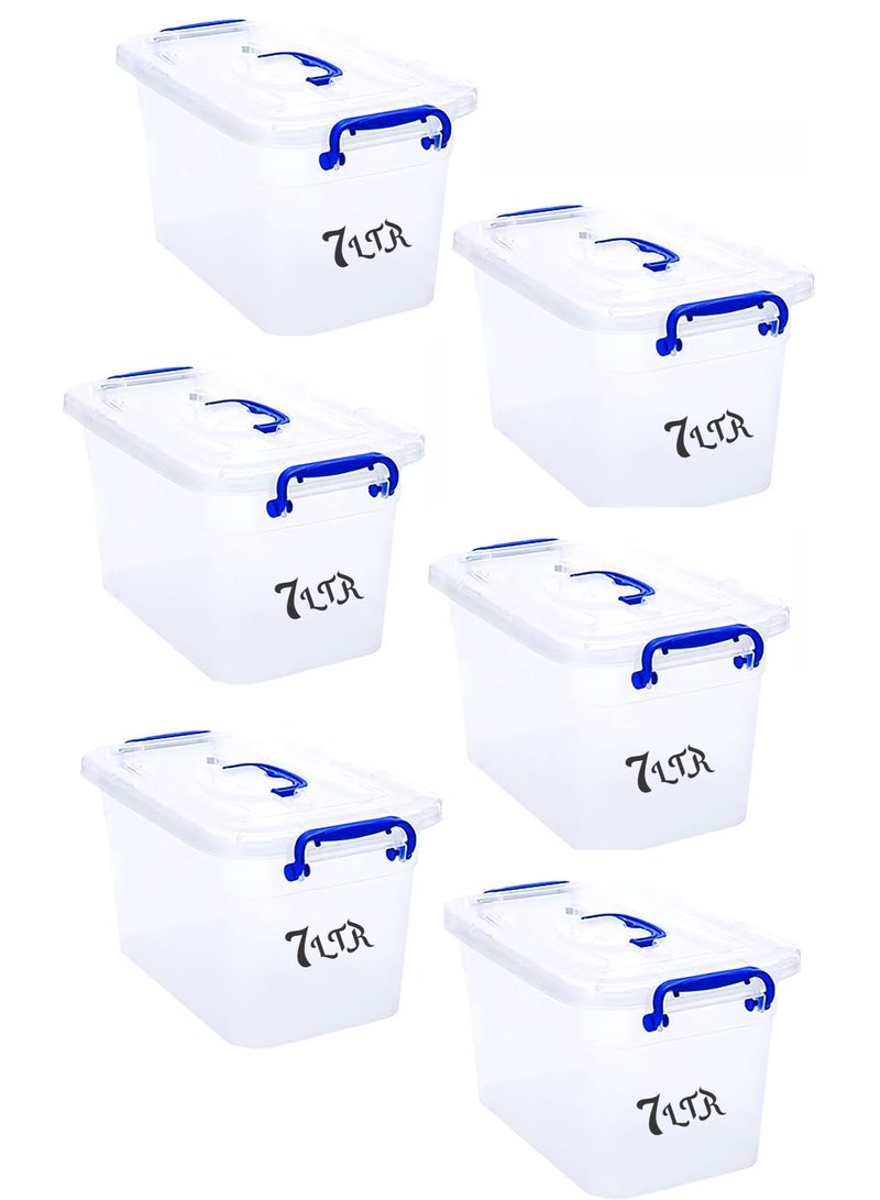 هيواري صندوق تخزين بلاستيكي من هايوير، سعة 7 لترات، طقم من 6 قطع بغطاء قابل للقفل وعجلات | صناديق تخزين بلاستيكية شفافة بأغطية | منظم شفاف للملابس والألعاب والأدوات والحرف اليدوية | أدوات تخزين منزلية (مجموعة من 6 قطع) - Image 1