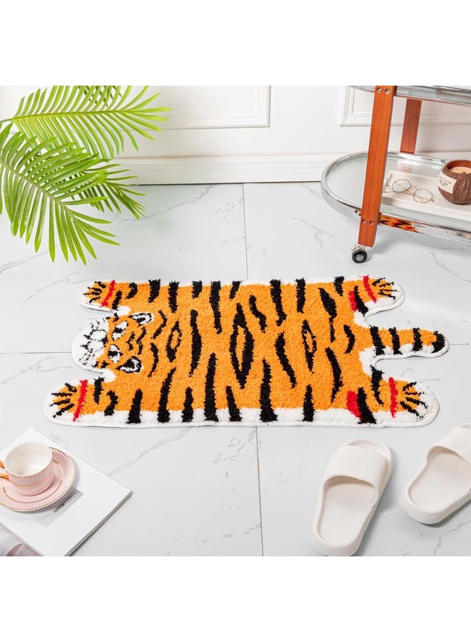Seek4comfortable Cute Tiger Bath Mat, Orange Yellow Bathroom Rugs Non Slip Tiger Shaped Absorbent Bath Rug Cartoon Animal Bathroom Decor Plush Bathtub Rug for Shower Sink,19.7x35.5in - Image 2