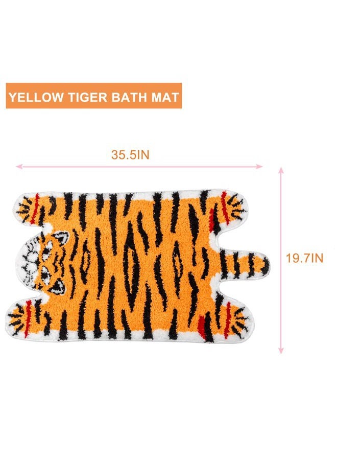 Seek4comfortable Cute Tiger Bath Mat, Orange Yellow Bathroom Rugs Non Slip Tiger Shaped Absorbent Bath Rug Cartoon Animal Bathroom Decor Plush Bathtub Rug for Shower Sink,19.7x35.5in - Image 4