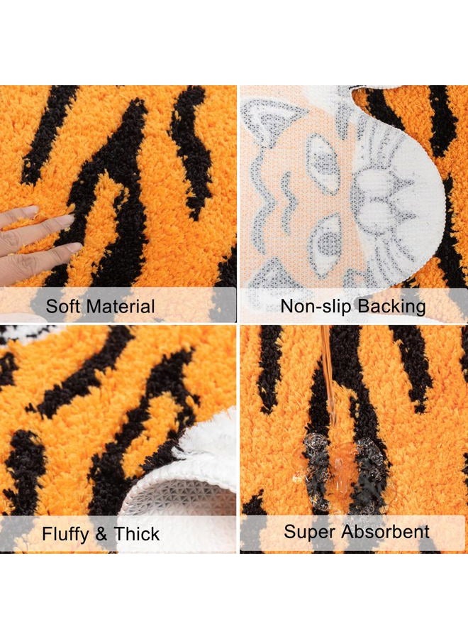 Seek4comfortable Cute Tiger Bath Mat, Orange Yellow Bathroom Rugs Non Slip Tiger Shaped Absorbent Bath Rug Cartoon Animal Bathroom Decor Plush Bathtub Rug for Shower Sink,19.7x35.5in - Image 3
