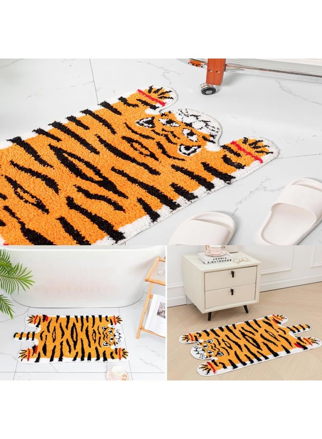 Seek4comfortable Cute Tiger Bath Mat, Orange Yellow Bathroom Rugs Non Slip Tiger Shaped Absorbent Bath Rug Cartoon Animal Bathroom Decor Plush Bathtub Rug for Shower Sink,19.7x35.5in - Image 5