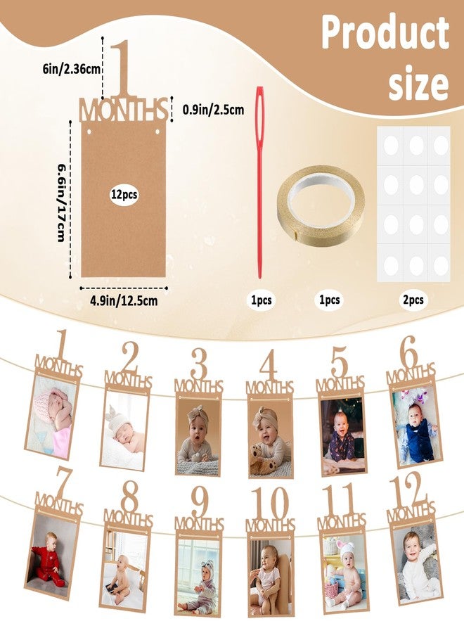 simarro 1st Birthday Party Photo Banner, Newborn to 12 Months Photo Garland Display For Baby Boy Girl Party Decoration Supplies Monthly Milestones First Birthday Picture Banner - Image 2