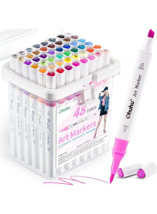 Ohuhu Markers Brush Tip 48 Colour Double Tipped Alcohol Based Markers For Kids Artist Adult Coloring Sketching Illustrations Marker Case Brush Chisel Great Value Pack For Students Art Class,Assorted - Image 1