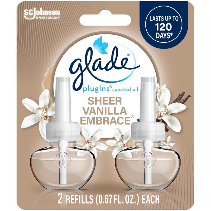 Glade PlugIns Refills Air Freshener, Scented and Essential Oils for Home and Bathroom, Sheer Vanilla Embrace, 1.34 Oz, 2 Count - Image 1