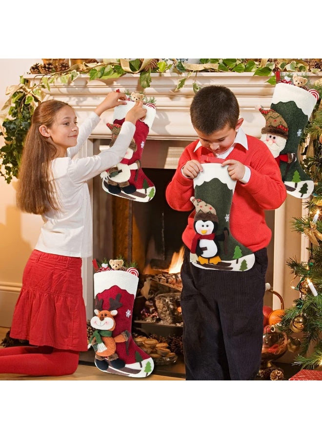 Dreampark Dreampark Christmas Stockings 4 Pack 18" Big Xmas Stockings Decoration - Santa Snowman Reindeer Penguin Family Stockings for Home Decor Set of 4  - Image 3