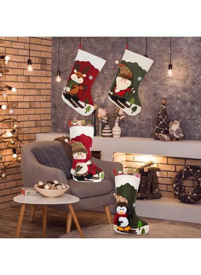 Dreampark Dreampark Christmas Stockings 4 Pack 18" Big Xmas Stockings Decoration - Santa Snowman Reindeer Penguin Family Stockings for Home Decor Set of 4  - Image 5