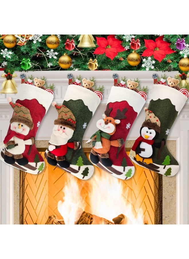 Dreampark Dreampark Christmas Stockings 4 Pack 18" Big Xmas Stockings Decoration - Santa Snowman Reindeer Penguin Family Stockings for Home Decor Set of 4  - Image 1