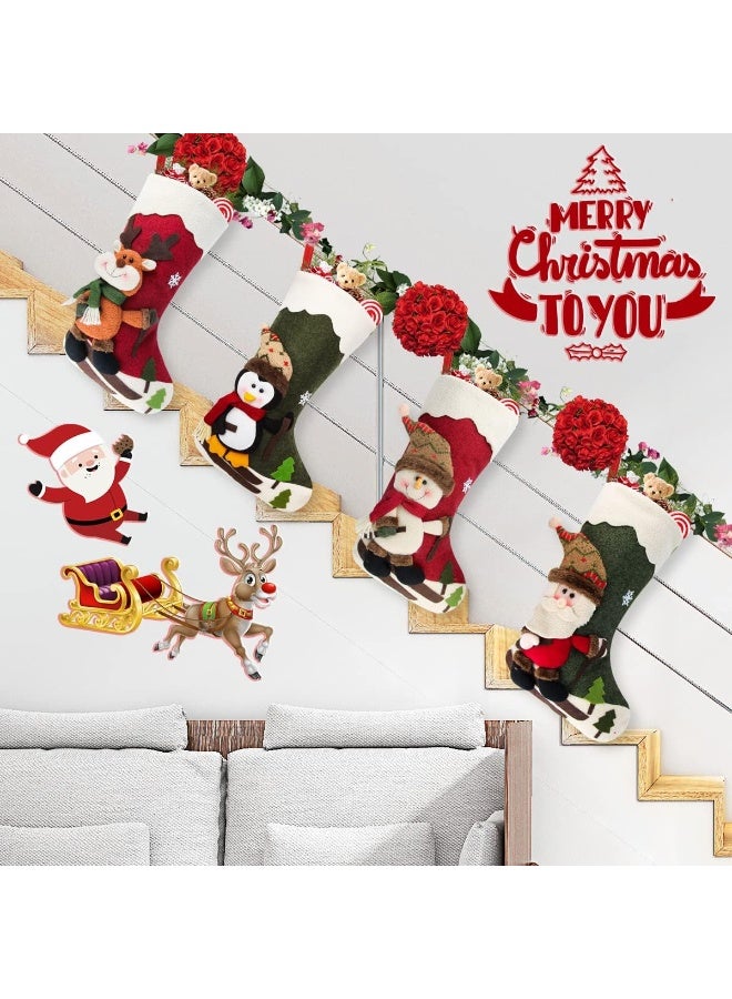 Dreampark Dreampark Christmas Stockings 4 Pack 18" Big Xmas Stockings Decoration - Santa Snowman Reindeer Penguin Family Stockings for Home Decor Set of 4  - Image 4