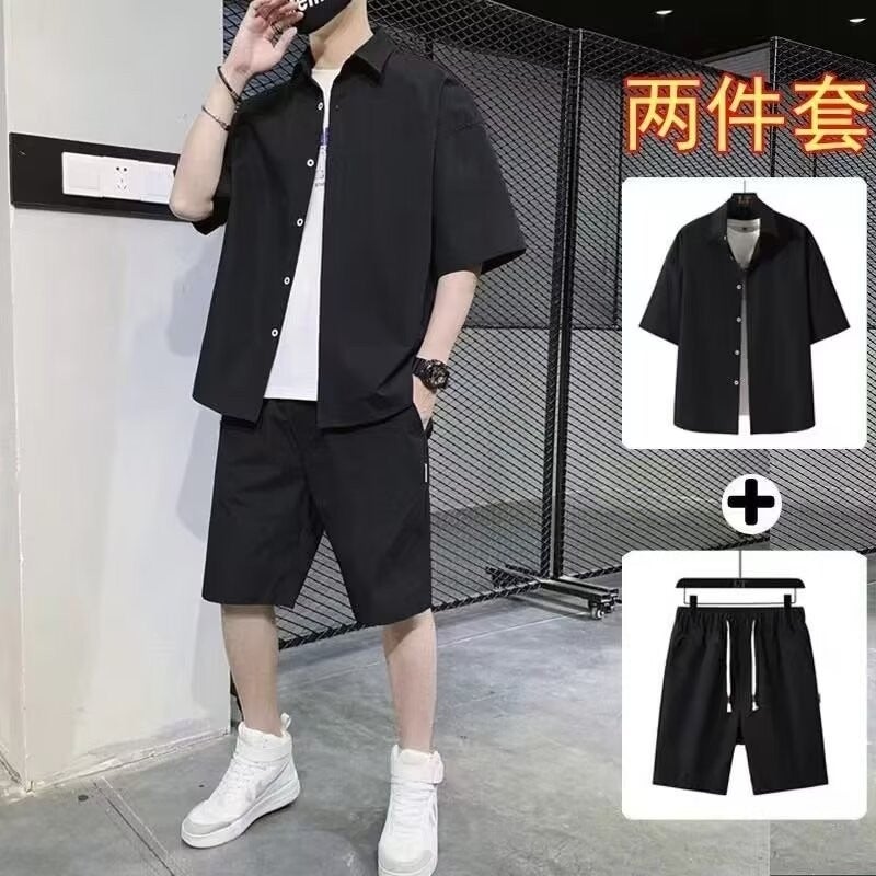 Mens Casual Shirt Shorts Set Summer Trend Green - Image 2