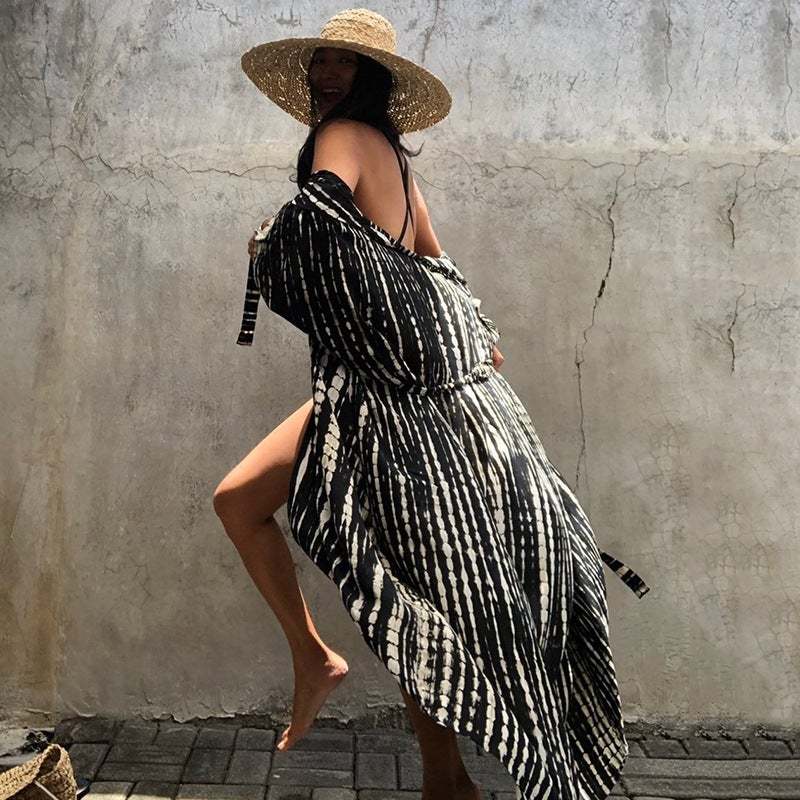 Women's Cotton Beach Cover-Up Open-Front Bikini Swimsuit Sun Protection Dress - Image 4