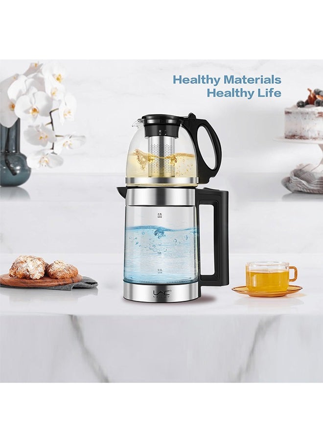 LAC - Glass Electric Kettle 2-in-1 Hot Water Boiler 2.2liter kettle capacity/0.8L teapot capacity, Warming Function Energy and Keeps the Water, 360° Rotating Base 1500W Free Water Heater Kettle for Coffee & Tea Maker - Image 1