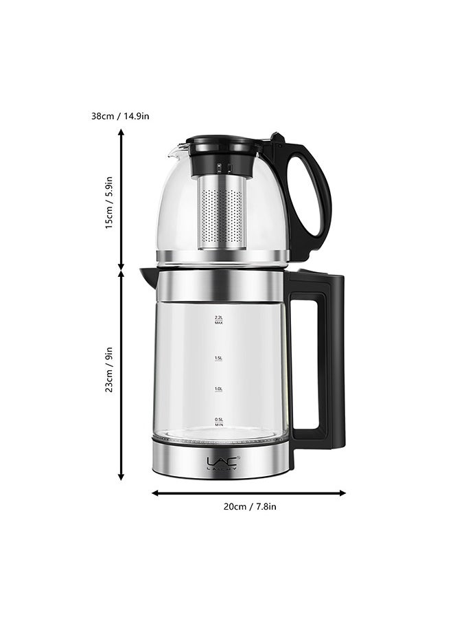 LAC - Glass Electric Kettle 2-in-1 Hot Water Boiler 2.2liter kettle capacity/0.8L teapot capacity, Warming Function Energy and Keeps the Water, 360° Rotating Base 1500W Free Water Heater Kettle for Coffee & Tea Maker - Image 1