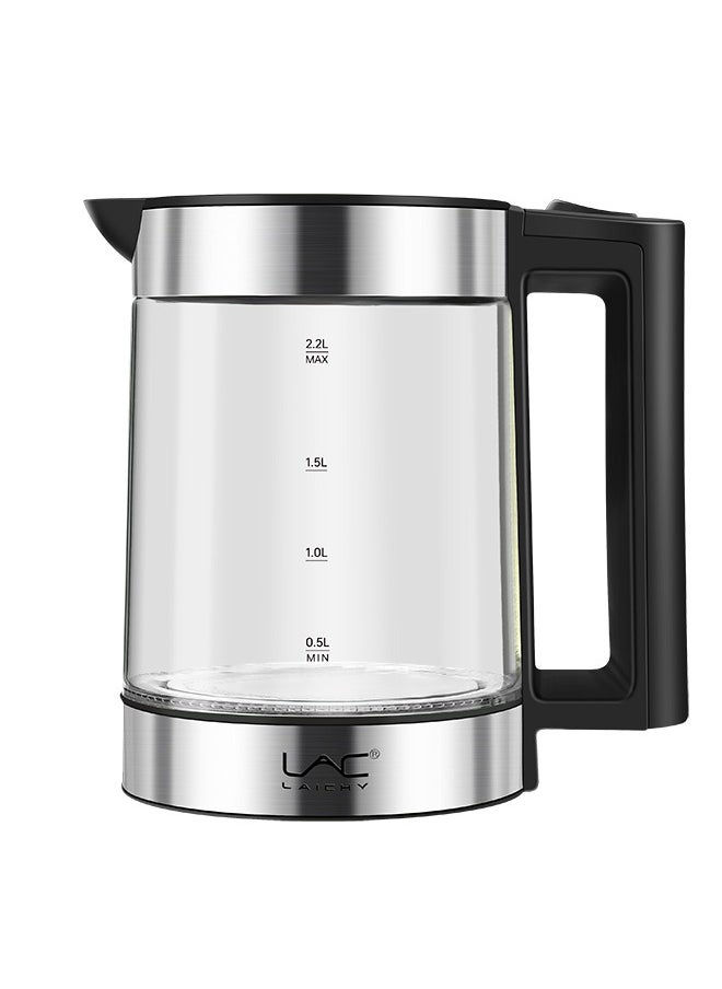 LAC - Glass Electric Kettle 2-in-1 Hot Water Boiler 2.2liter kettle capacity/0.8L teapot capacity, Warming Function Energy and Keeps the Water, 360° Rotating Base 1500W Free Water Heater Kettle for Coffee & Tea Maker - Image 1
