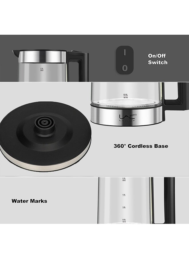 LAC - Glass Electric Kettle 2-in-1 Hot Water Boiler 2.2liter kettle capacity/0.8L teapot capacity, Warming Function Energy and Keeps the Water, 360° Rotating Base 1500W Free Water Heater Kettle for Coffee & Tea Maker - Image 1