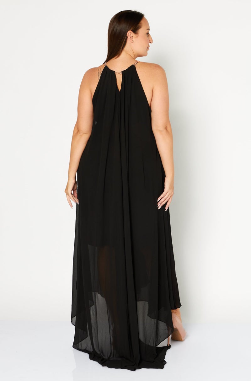 TWINSET Women Asymmetrical Maxi Party Dress, Black - Image 2