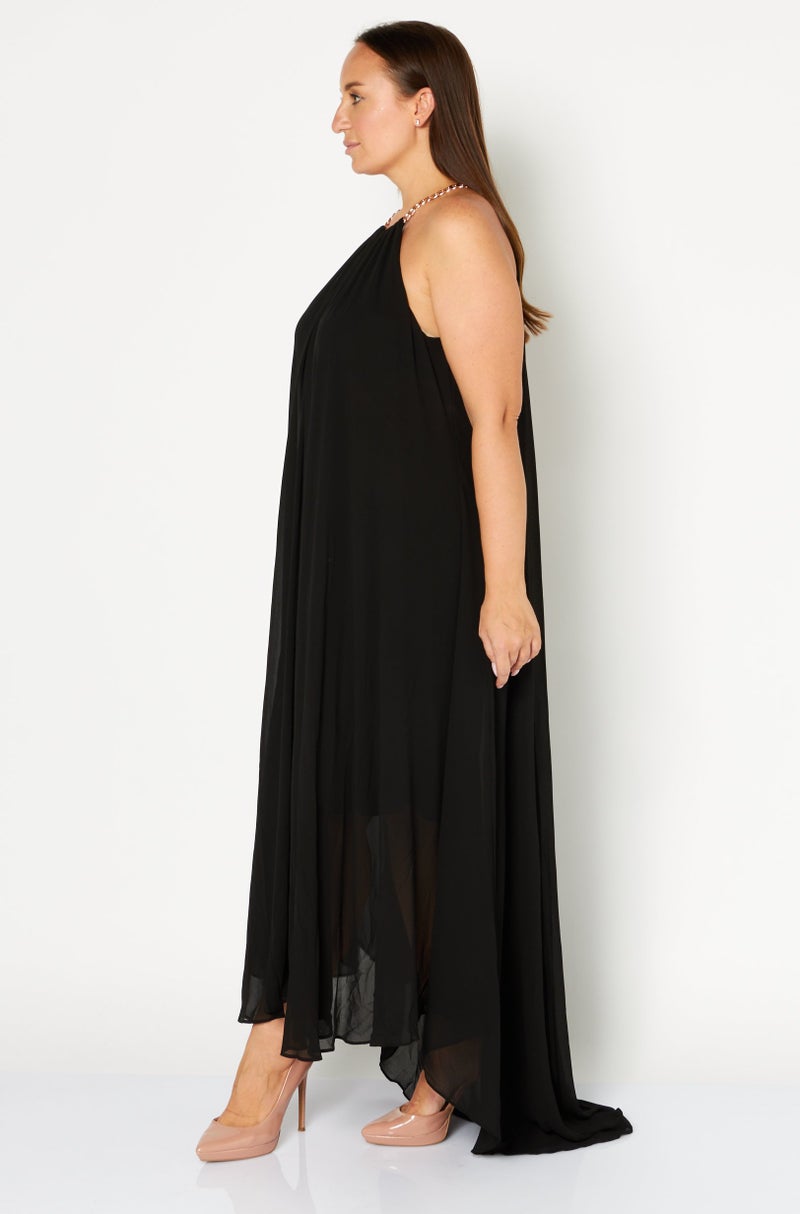 TWINSET Women Asymmetrical Maxi Party Dress, Black - Image 3