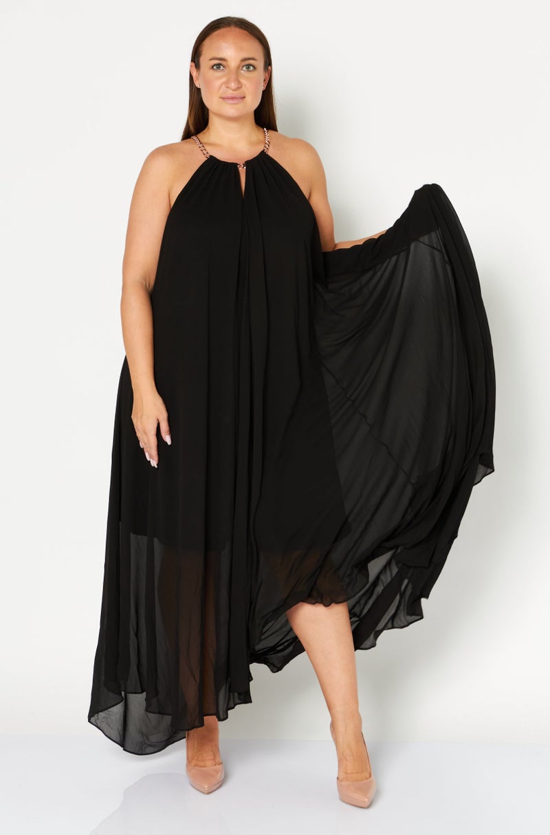 TWINSET Women Asymmetrical Maxi Party Dress, Black - Image 1