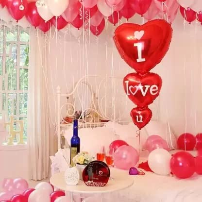 Party Propz Party Propz I Love You Balloons for Decoration 2 Pcs Happy Anniversary Decoration Items Red Foil Heart Shape Balloons Anniversary Gift for Wife Gift for Girlfriend Romantic Proposal Decor - Image 4