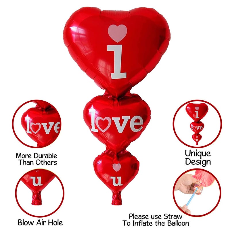 Party Propz Party Propz I Love You Balloons for Decoration 2 Pcs Happy Anniversary Decoration Items Red Foil Heart Shape Balloons Anniversary Gift for Wife Gift for Girlfriend Romantic Proposal Decor - Image 5
