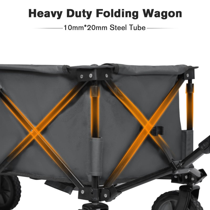 Timber Ridge Collapsible Outdoor Folding Wagon Cart Heavy Duty Camping Patio Shopping Garden Cart with Side Bag Cup Holder, Grey - Image 3