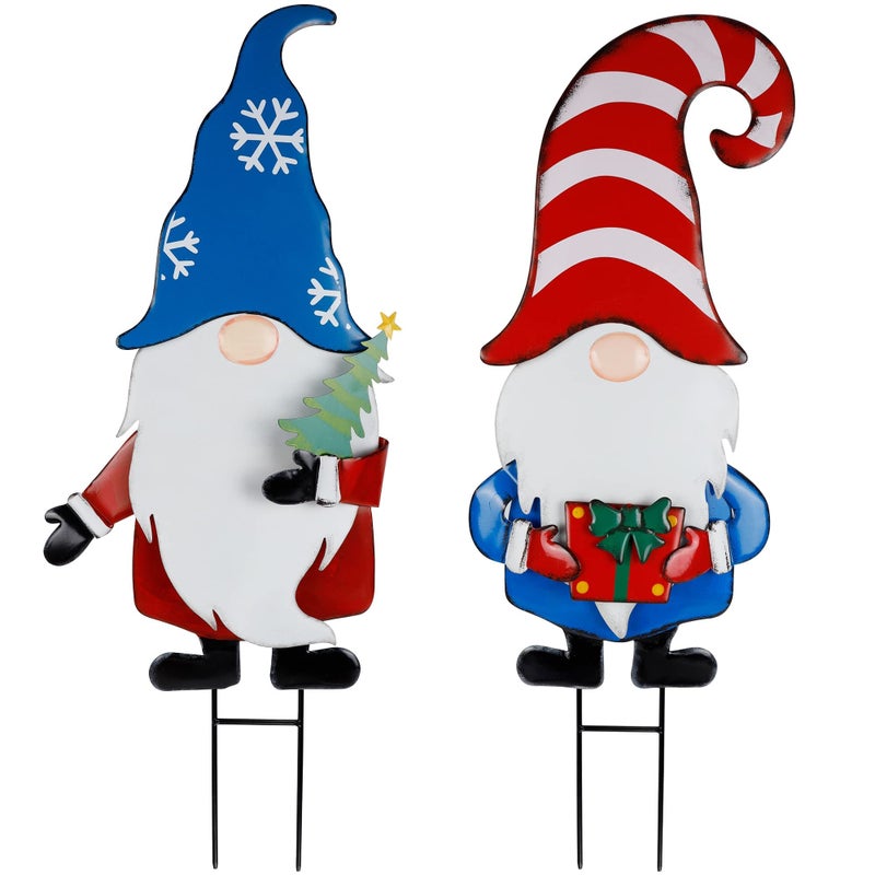 Hausse 2 Pack Garden Metal Gnome Stakes 33 Inch Christmas Decorative Gnomes Stakes Yard Signs for Outdoor Decorations Holiday New Year Spring Home Tomte Decor for Lawn Pathway Patio - Image 2