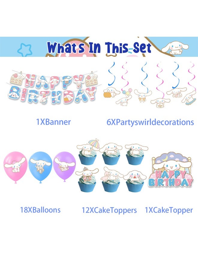Zeemey - Cinnamoroll Theme Balloon Set with Happy Birthday Banner,Cake Topper,Hanging Spins,Perfect for Graduation Baby Shower Birthday Bachelorette Party Backdrop Decoration,Suitable for Indoor and Outdoor - Image 1