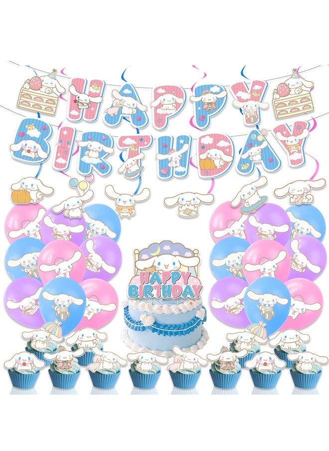Zeemey - Cinnamoroll Theme Balloon Set with Happy Birthday Banner,Cake Topper,Hanging Spins,Perfect for Graduation Baby Shower Birthday Bachelorette Party Backdrop Decoration,Suitable for Indoor and Outdoor - Image 1