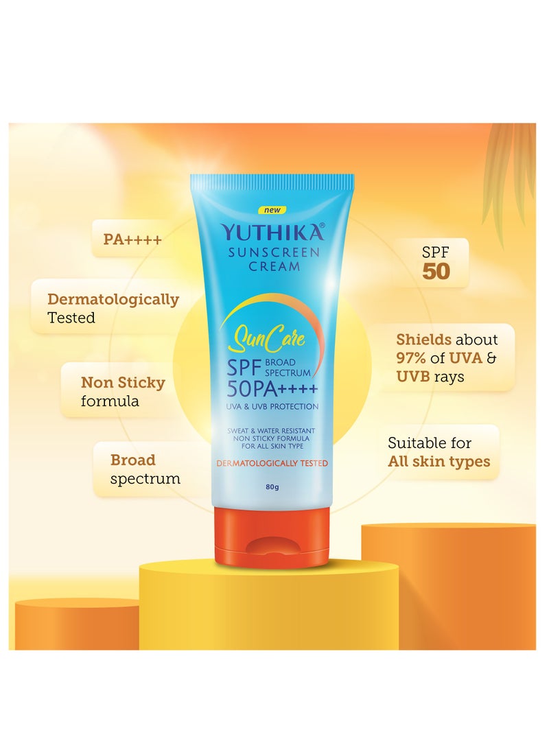 Yuthika - Sunscreen Cream SPF 50 PA+++ with UVA & UVB Protection, Dermatologically Tested, 80gm - Image 1