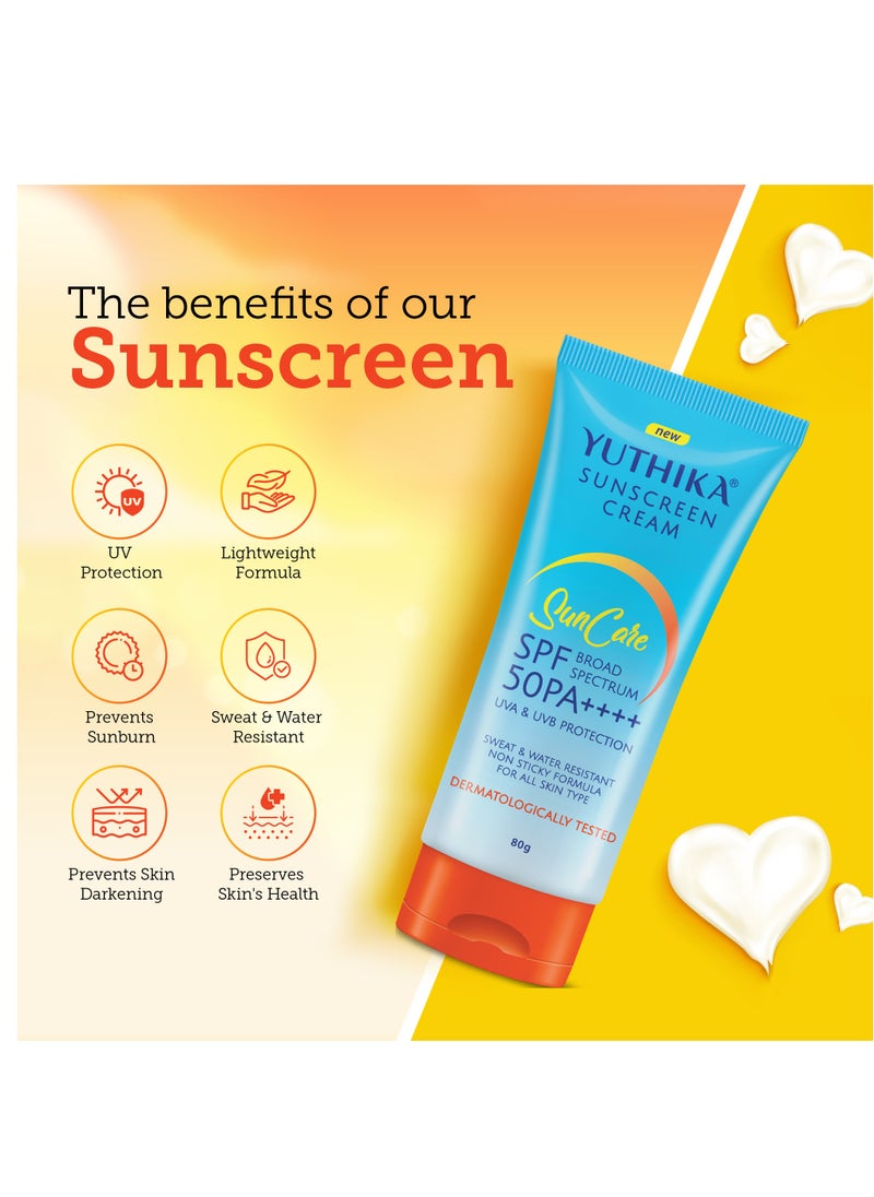 Yuthika - Sunscreen Cream SPF 50 PA+++ with UVA & UVB Protection, Dermatologically Tested, 80gm - Image 1