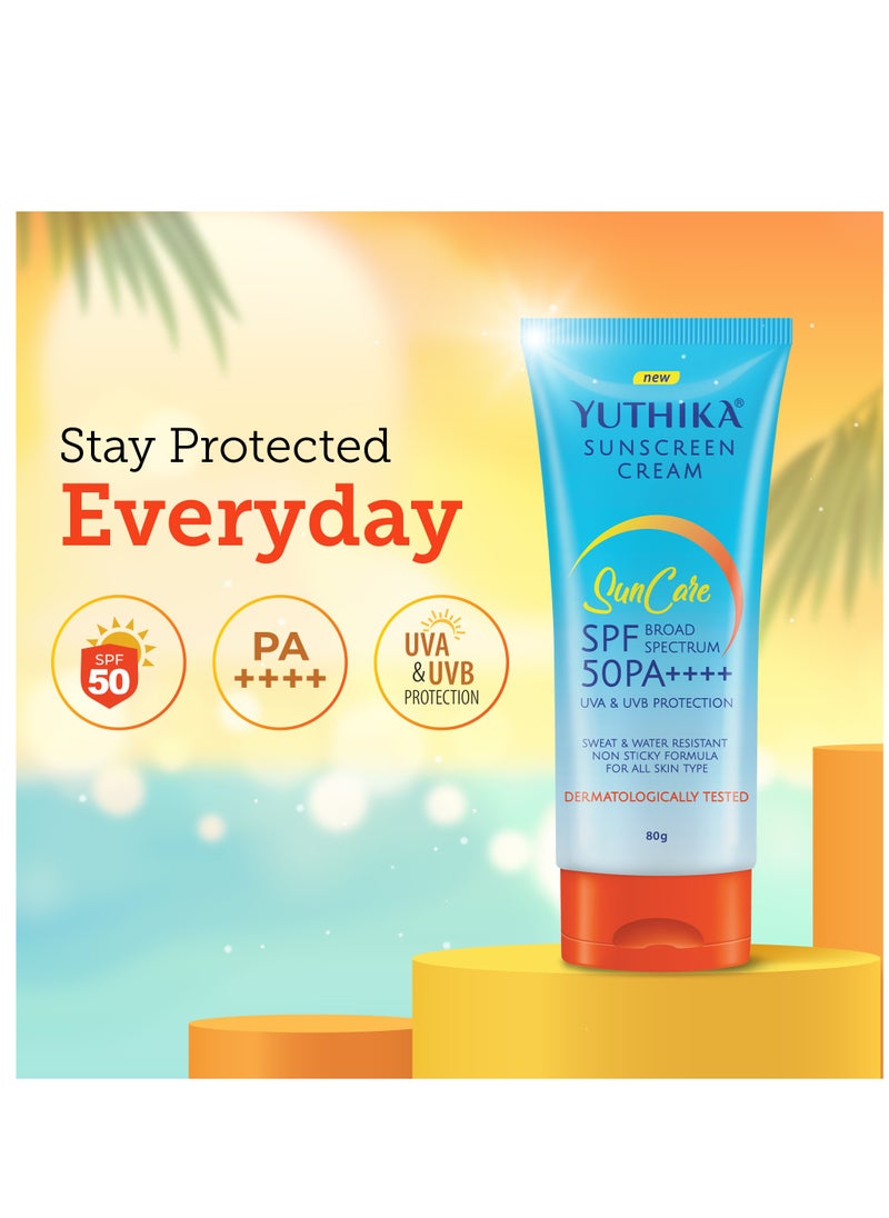 Yuthika - Sunscreen Cream SPF 50 PA+++ with UVA & UVB Protection, Dermatologically Tested, 80gm - Image 1