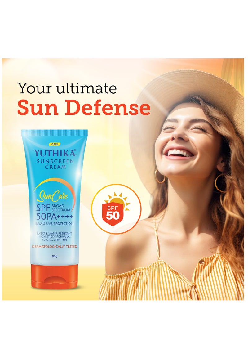 Yuthika - Sunscreen Cream SPF 50 PA+++ with UVA & UVB Protection, Dermatologically Tested, 80gm - Image 1