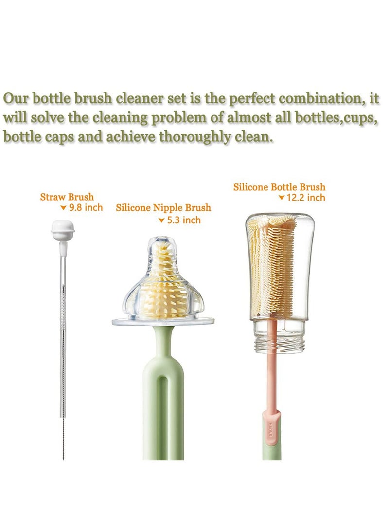 SYOSI Multi-Functional Baby Bottle Brush Set, Includes Silicone Brush, Gap Cleaner, and Straw Cleaner for Deep Cleaning Water Bottles - Image 5