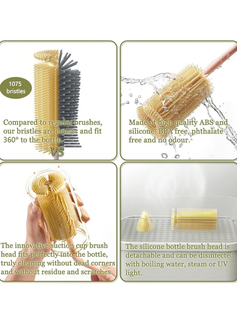 SYOSI Multi-Functional Baby Bottle Brush Set, Includes Silicone Brush, Gap Cleaner, and Straw Cleaner for Deep Cleaning Water Bottles - Image 3