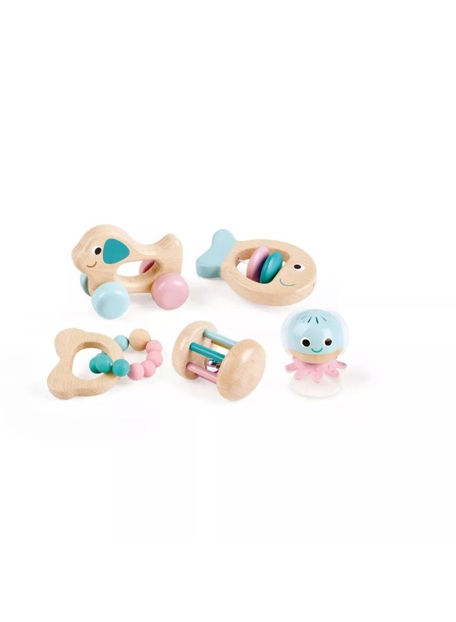 Hape Multi-stage Sensory Gift Set ,Wooden Multiple Rattles and Teether Beads, Sensory Play, Developmental Toy, for Newborn Babies & Toddlers, Perfect for Gifting, Child-safe Finishes, FSC Toys, 5 pcs - Image 1