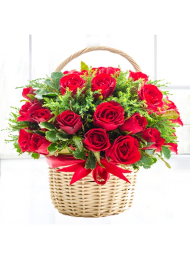 Fresh Live 15 Red Roses in a Premium bunch in a basket