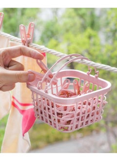 Kimaya 30 Clothes Pegs for Socks with Basket - Laundry Hook with Basket Windproof Clip for Underwear and Socks Clothes Dryer Clip Clothes Peg Clothes Hook Clip Size 5.2 x cm (Pink)  - Image 1