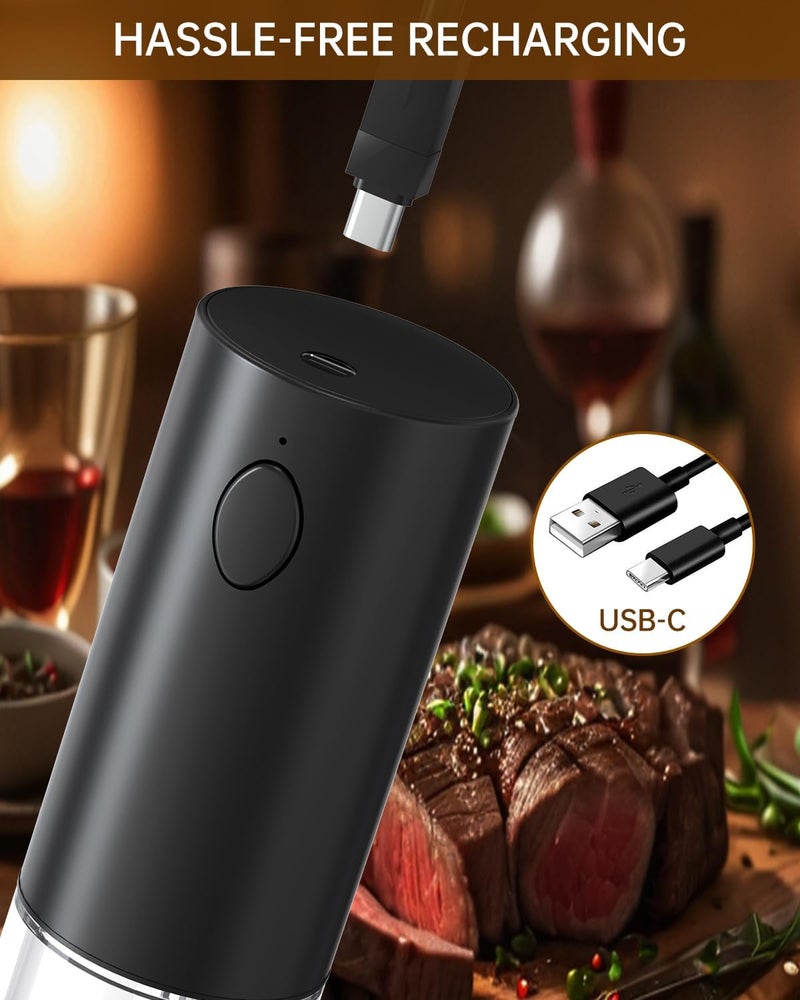 CircleJoy Rechargeable Electric Pepper Grinder, Salt Grinder Pepper Mill with Washable 95ml Container, White LED Light and External Adjustable Coarseness, Black - Image 3