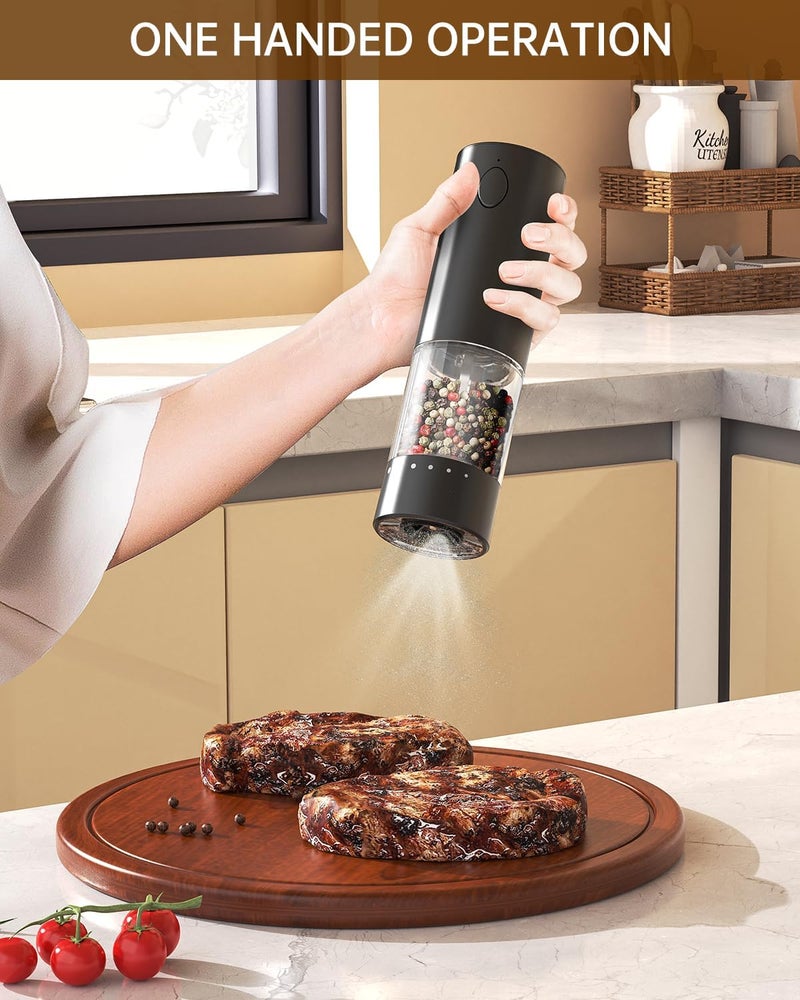 CircleJoy Rechargeable Electric Pepper Grinder, Salt Grinder Pepper Mill with Washable 95ml Container, White LED Light and External Adjustable Coarseness, Black - Image 4