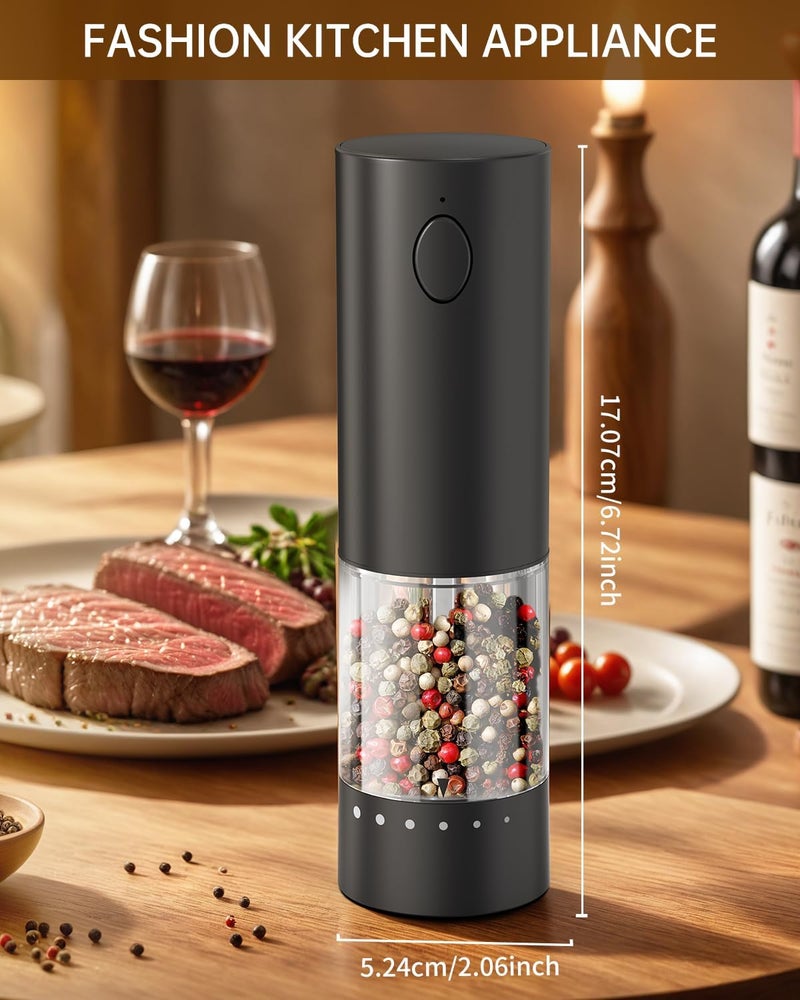 CircleJoy Rechargeable Electric Pepper Grinder, Salt Grinder Pepper Mill with Washable 95ml Container, White LED Light and External Adjustable Coarseness, Black - Image 5
