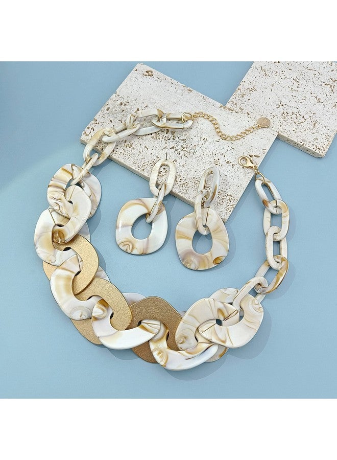 Coiris قلادة سميكة من المعدن الأكريليك على شكل سلسلة كوبية من صدفة السلحفاة البوهيمية مصنوعة من الراتنج الأكريليكي (N0090Beige) - Image 3