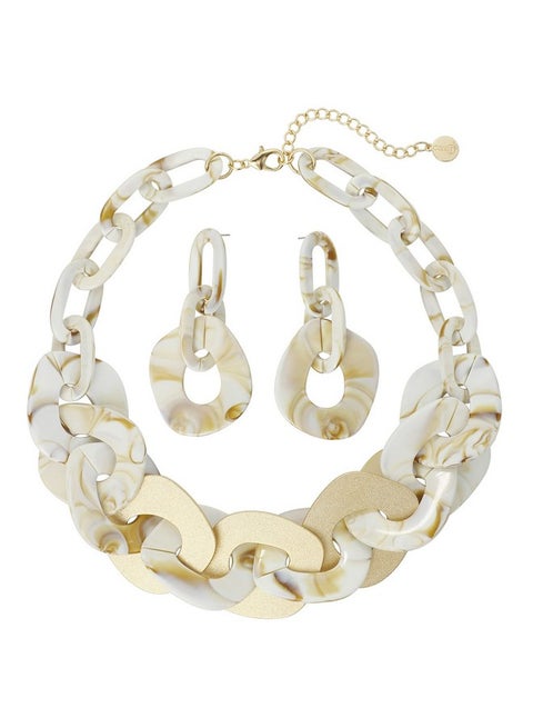 قلادة سميكة من المعدن الأكريليك على شكل سلسلة كوبية من صدفة السلحفاة البوهيمية مصنوعة من الراتنج الأكريليكي (N0090Beige)