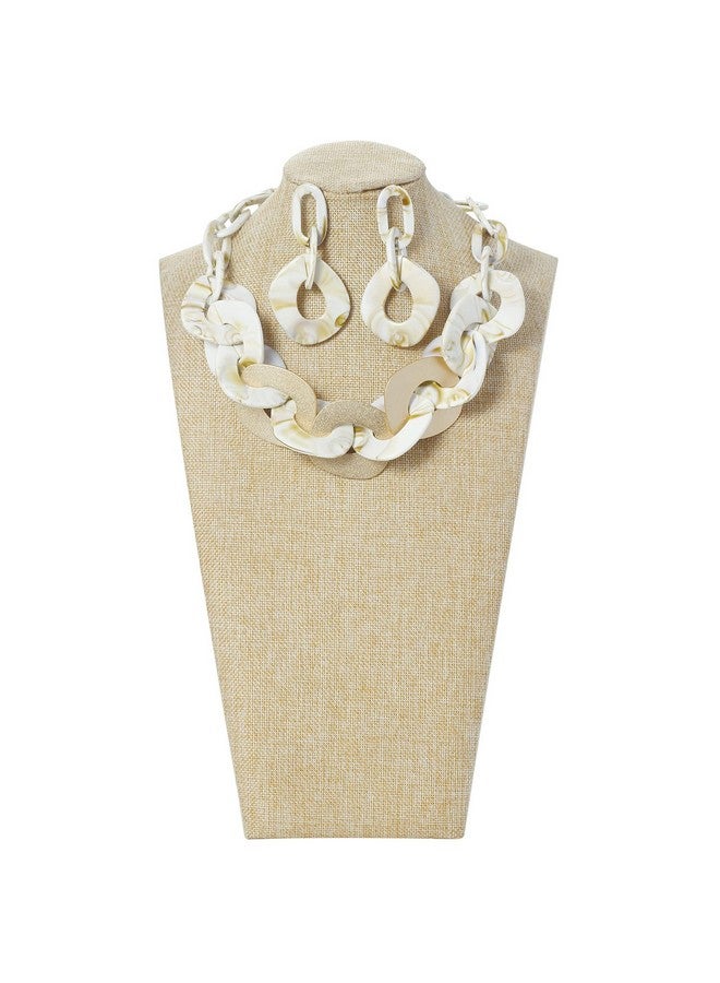 Coiris قلادة سميكة من المعدن الأكريليك على شكل سلسلة كوبية من صدفة السلحفاة البوهيمية مصنوعة من الراتنج الأكريليكي (N0090Beige) - Image 2