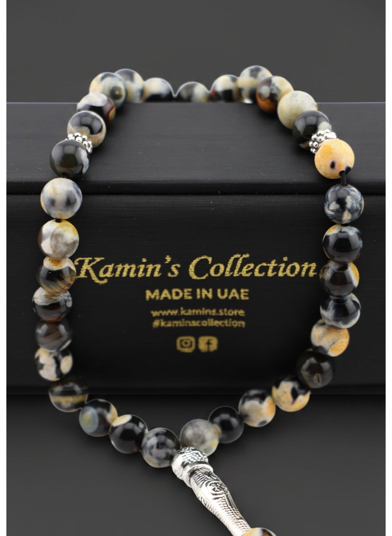 Kamins Collection 33-Bead Natural Black & Yellow Agate Tasbih - Image 2