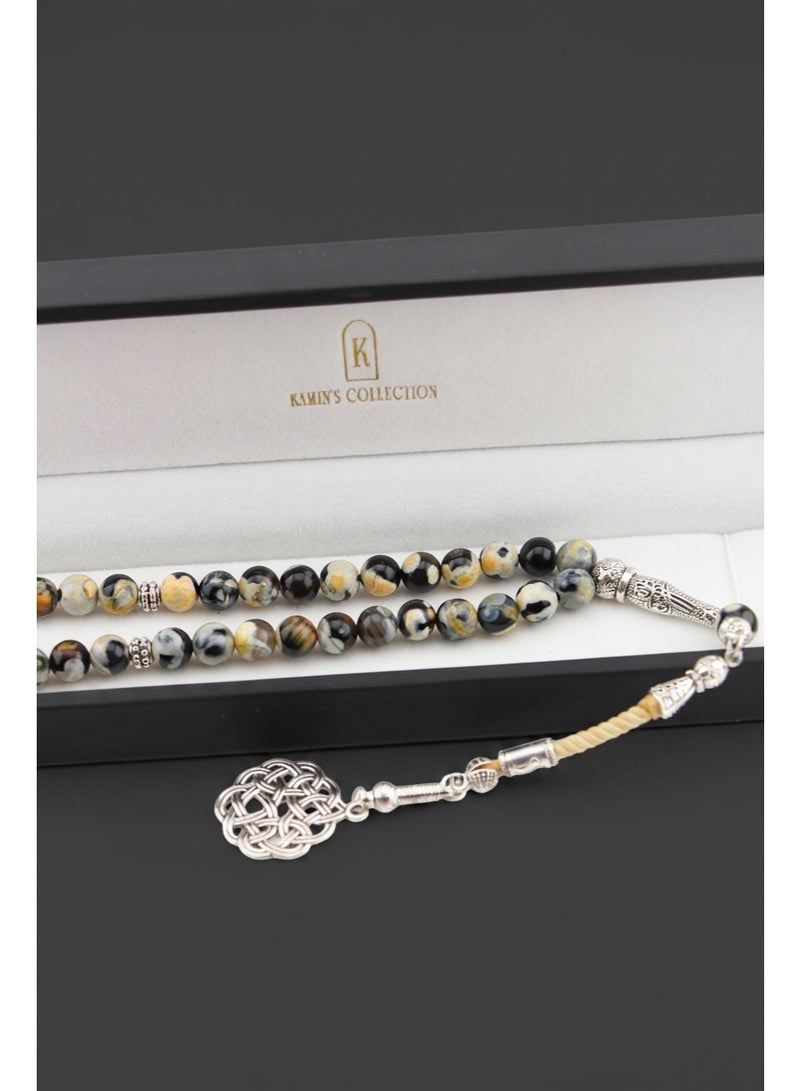 Kamins Collection 33-Bead Natural Black & Yellow Agate Tasbih - Image 3