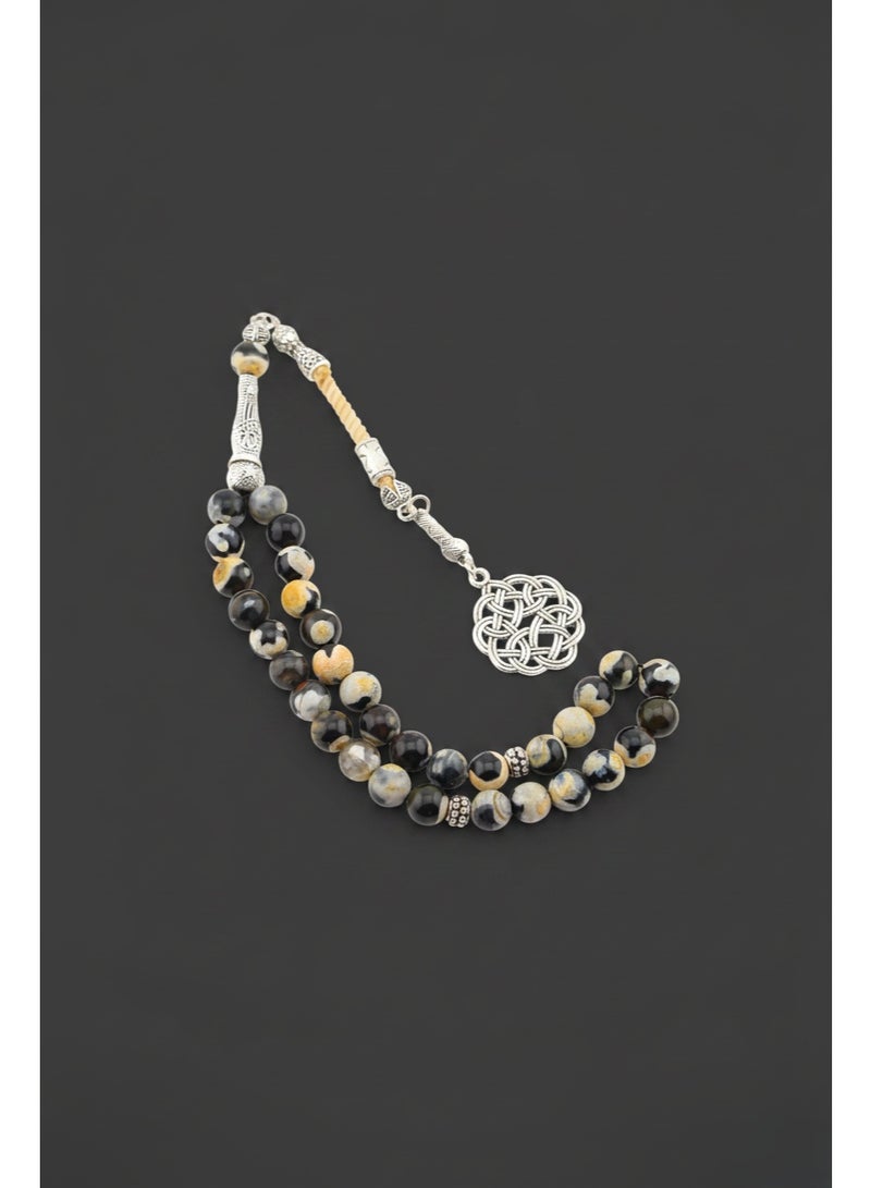 Kamins Collection 33-Bead Natural Black & Yellow Agate Tasbih - Image 4